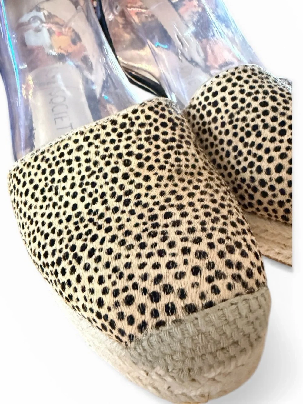 Sole Society Espadrille Wedge Sandals Cheetah Print Calf Hair Ankle Strap Sze 9